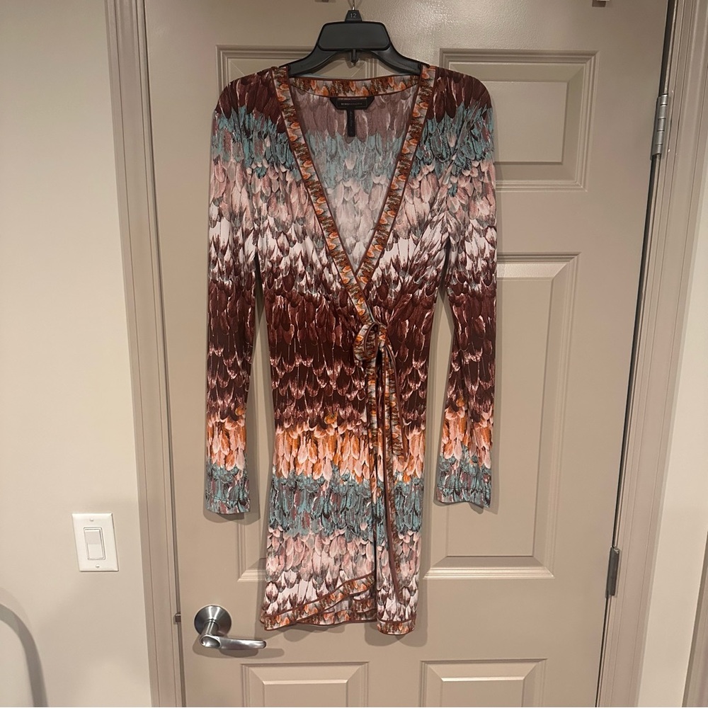 BCBGMaxAzria Long Sleeve Wrap Dress Gorgeous Colors! Worn once.